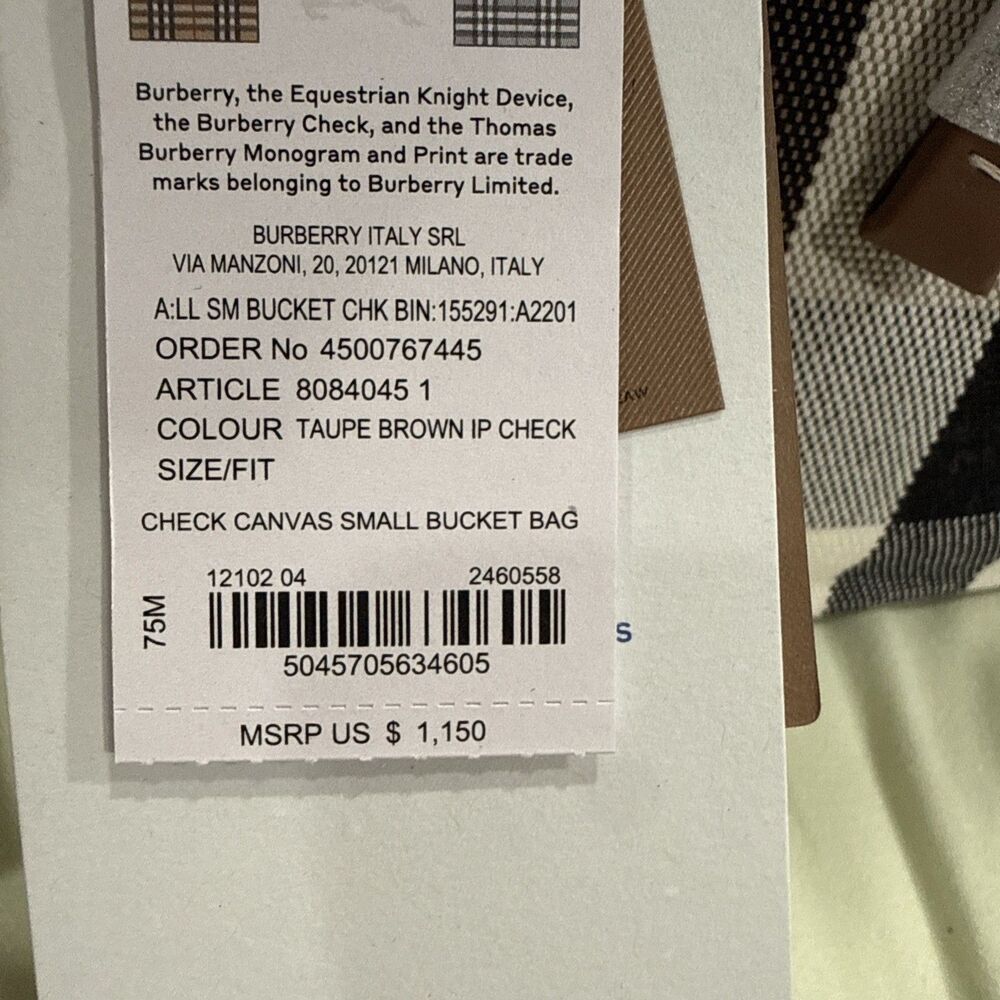 NWT Burberry Small Check Canvas Bucket Bag With Dust Bag - Picture 2 of 7